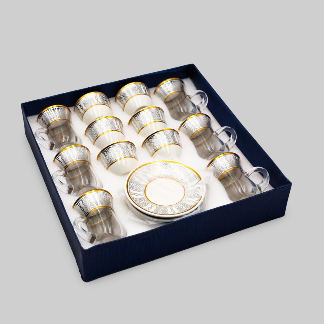 18Pcs Arabic Style Silver Designed Glass Tea Cups With Cawa Set For 6 Pe 880009133