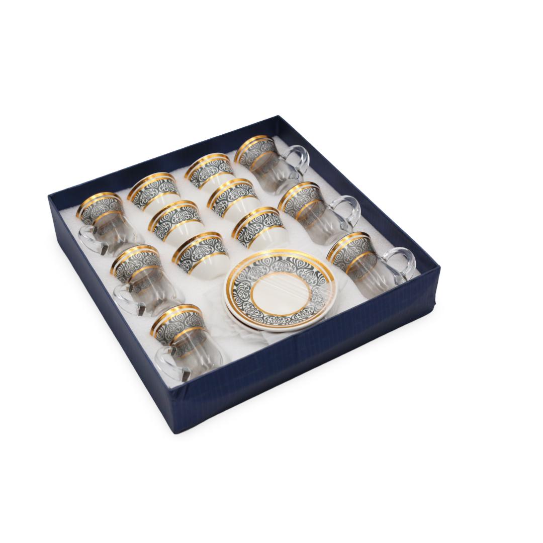18Pcs Gray  Golden Rimmed Tea Set For 6 Person 880009138